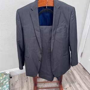 Men's Charcoal Pinstripe Two-Button Suit Jacket and Pants